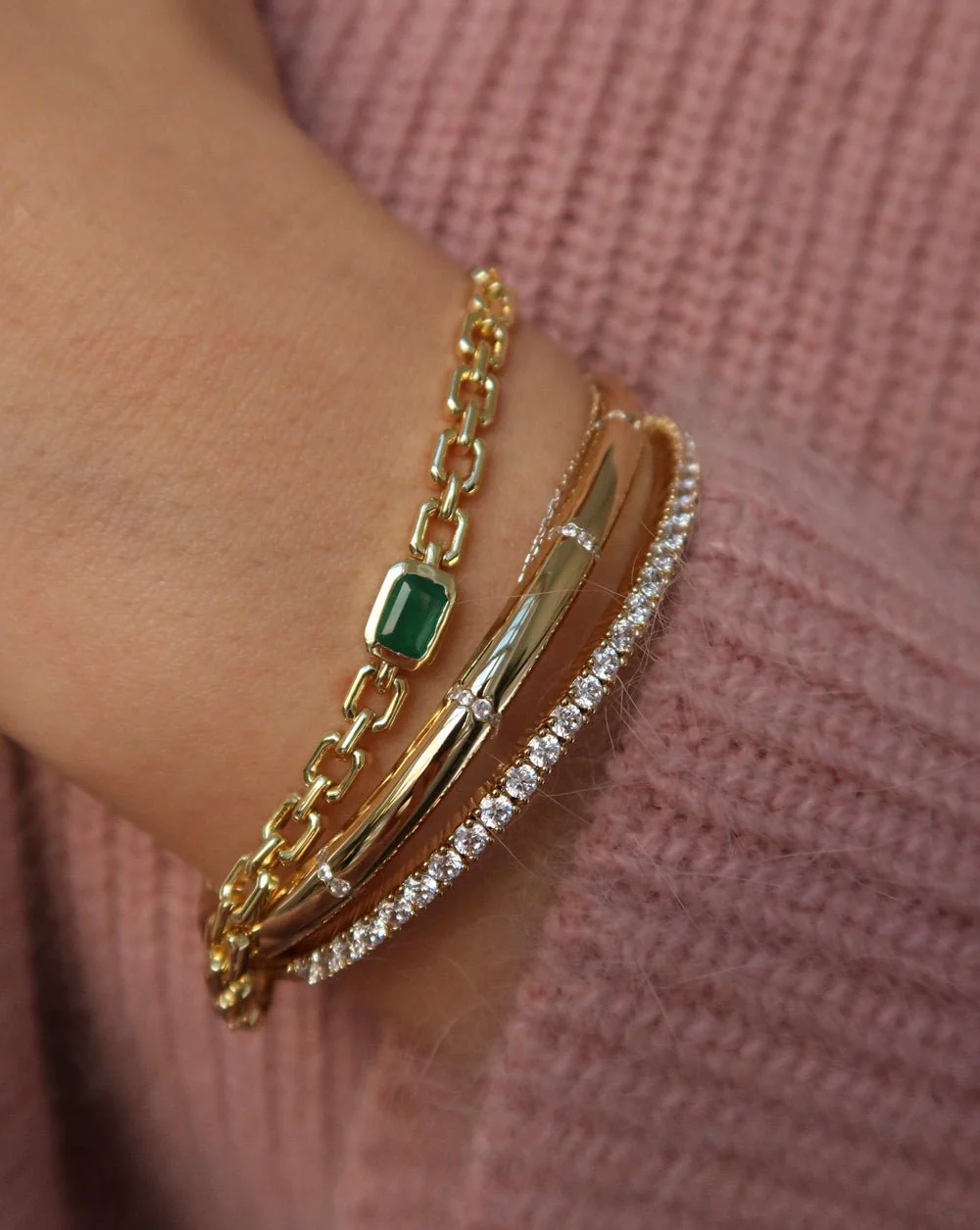 CIANNA GREEN CZ LINK BRACELET - Image 3